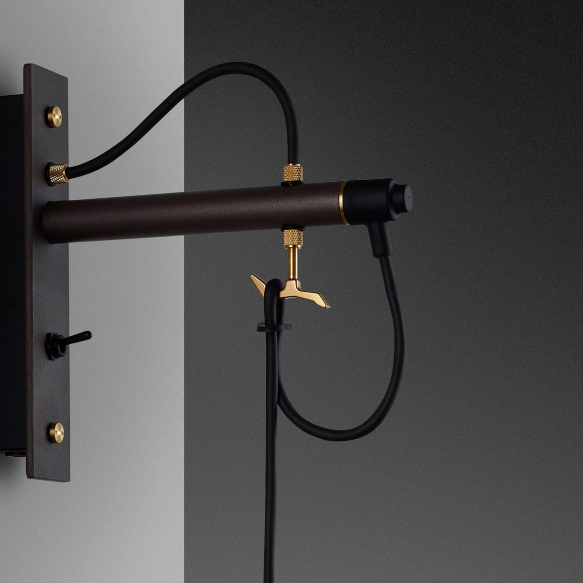 Hooked Large Switched Wall Light in Graphite and Brass Finish