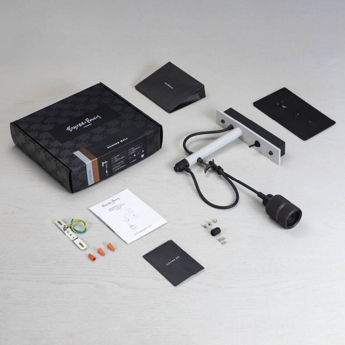 Hooked Large Switched Wall Light in Stone and Smoked Bronze Finish