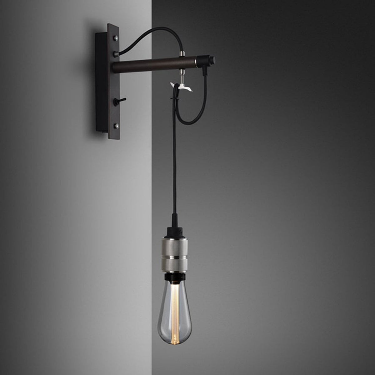 Hooked Nude Switched Wall Light in Graphite and Steel Finish