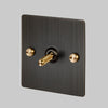 One Gang 2-Way Light Switch in Smoked Bronze & Brass with Knurled Toggle