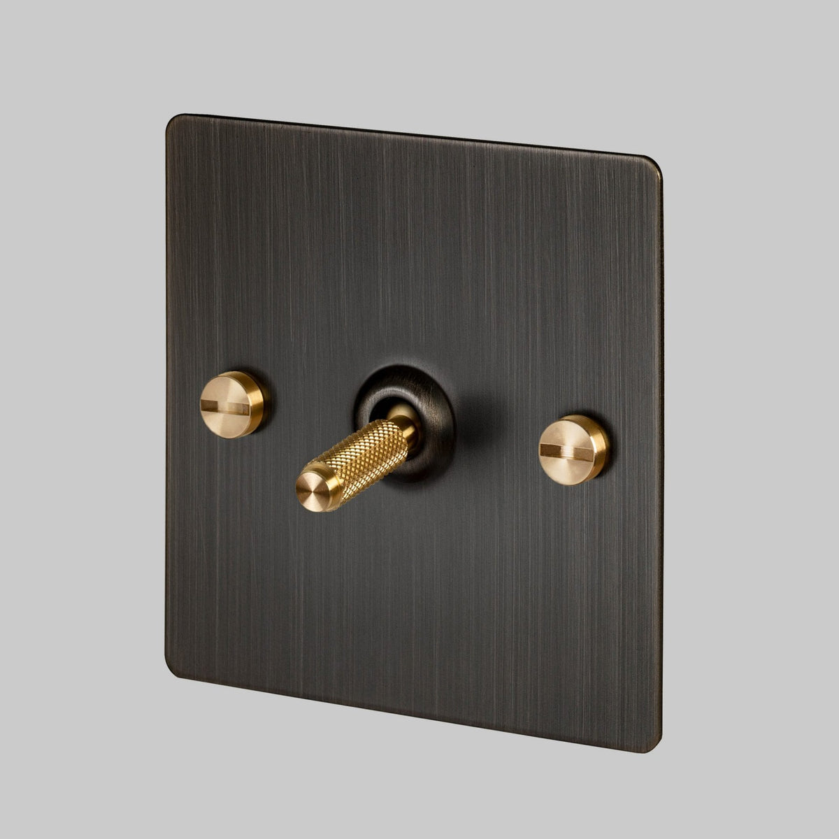 One Gang 2-Way Light Switch in Smoked Bronze & Brass with Knurled Toggle