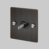 One Gang 2-Way Light Switch in Smoked Bronze & Steel with Knurled Toggle