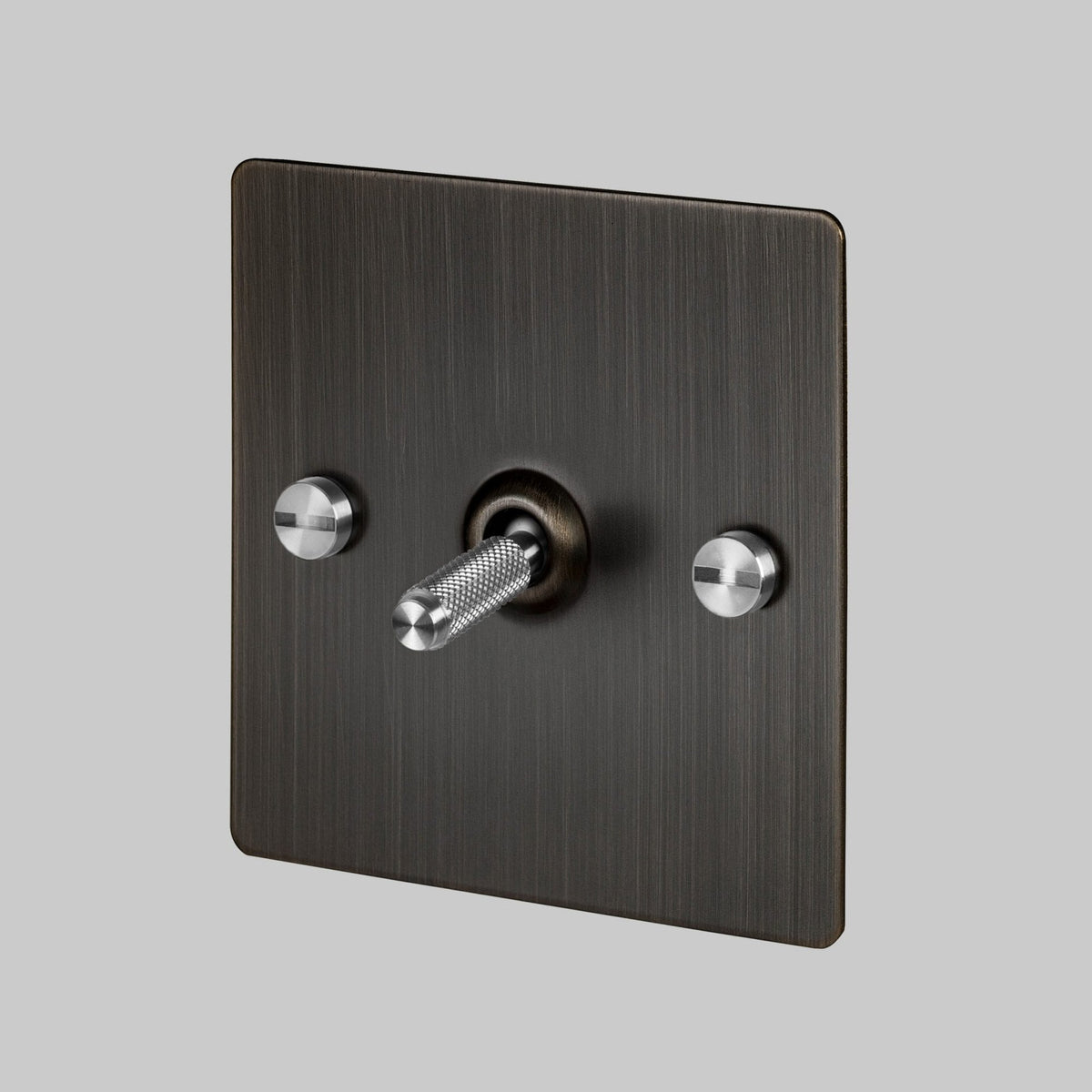 One Gang 2-Way Light Switch in Smoked Bronze & Steel with Knurled Toggle