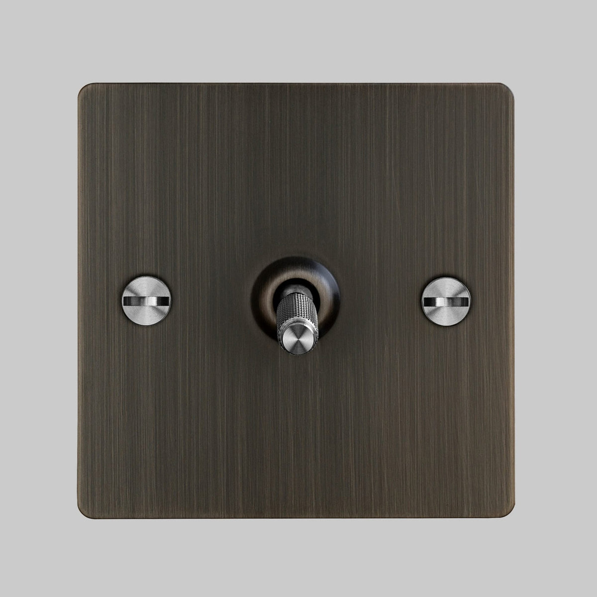 One Gang 2-Way Light Switch in Smoked Bronze & Steel with Knurled Toggle