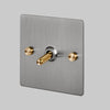 One Gang 2-Way Light Switch in Steel & Brass with Knurled Toggle