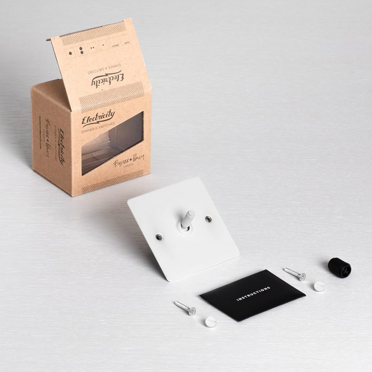 One Gang 2-Way Light Switch in White & Steel with Knurled Toggle