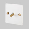 One Gang 2-Way Light Switch in White & Brass with Knurled Toggle