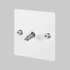 One Gang 2-Way Light Switch in White & Steel with Knurled Toggle