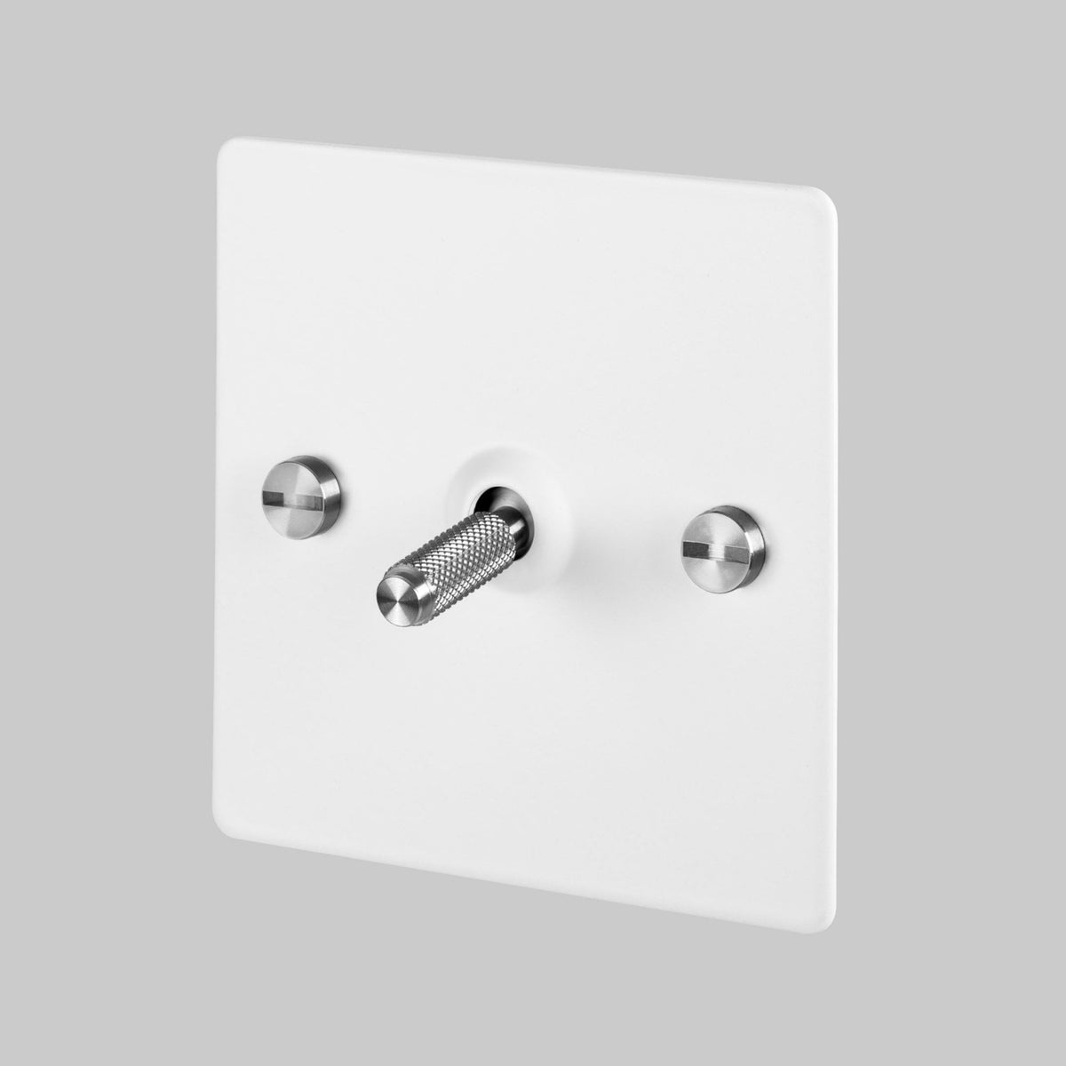One Gang 2-Way Light Switch in White & Steel with Knurled Toggle