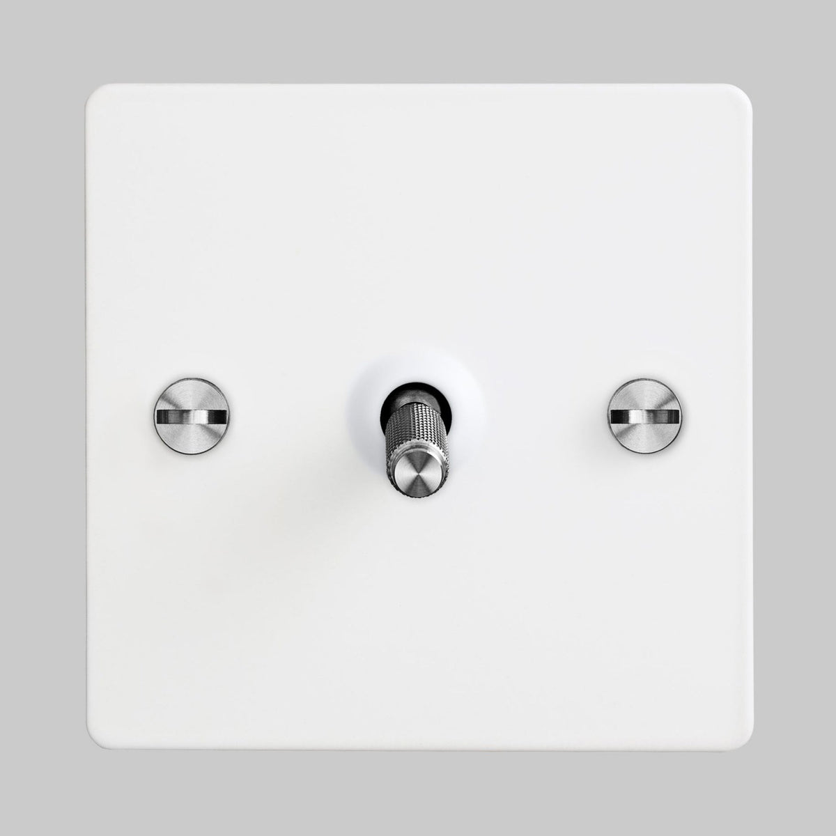 One Gang 2-Way Light Switch in White & Steel with Knurled Toggle