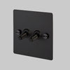 Two Gang 2-Way Light Switch in Black with Knurled Toggles