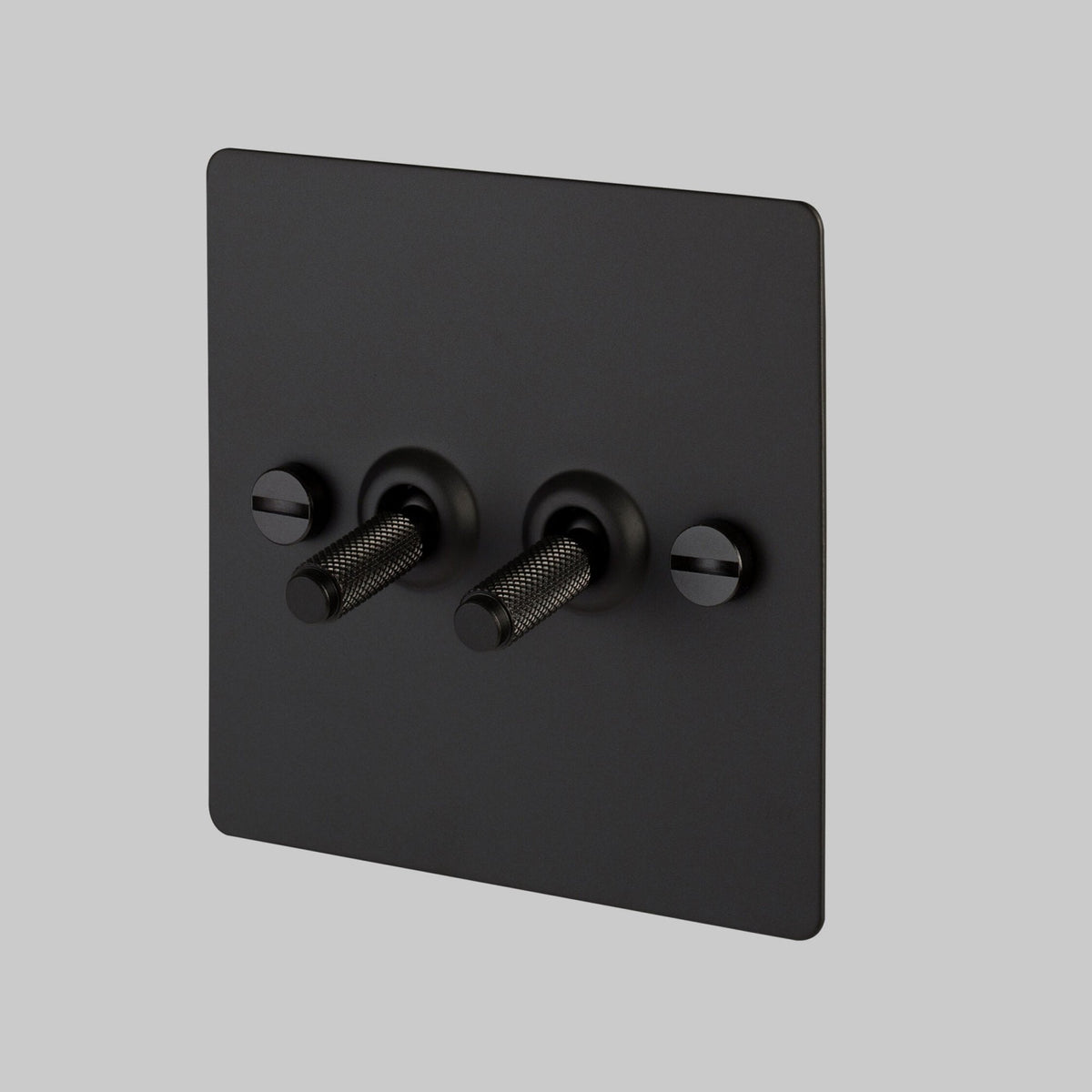 Two Gang 2-Way Light Switch in Black with Knurled Toggles