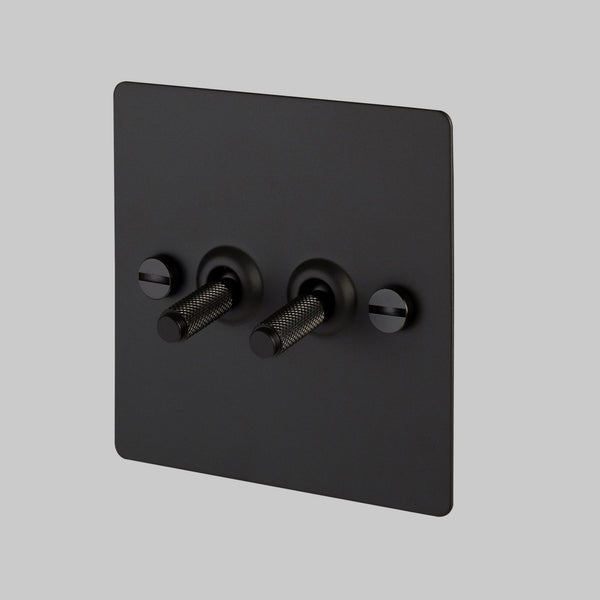 Two Gang 2-Way Light Switch in Black with Knurled Toggles
