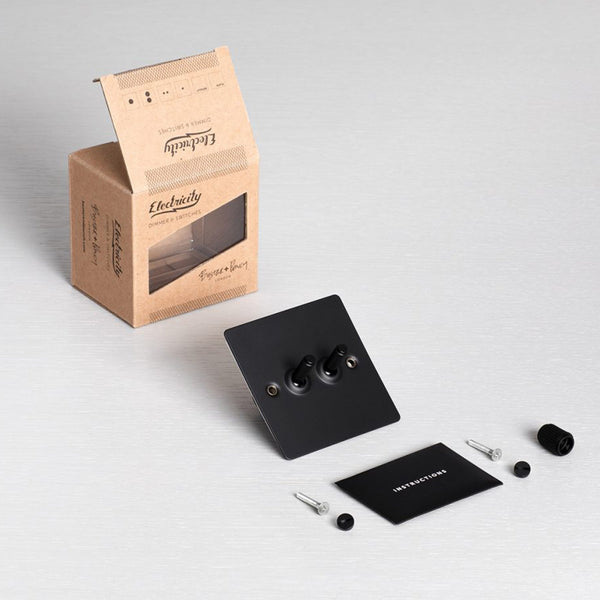 Two Gang 2-Way Light Switch in Black with Knurled Toggles