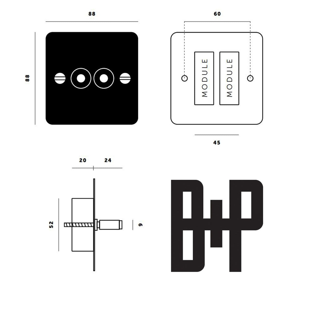 Two Gang 2-Way Light Switch in Black with Knurled Toggles