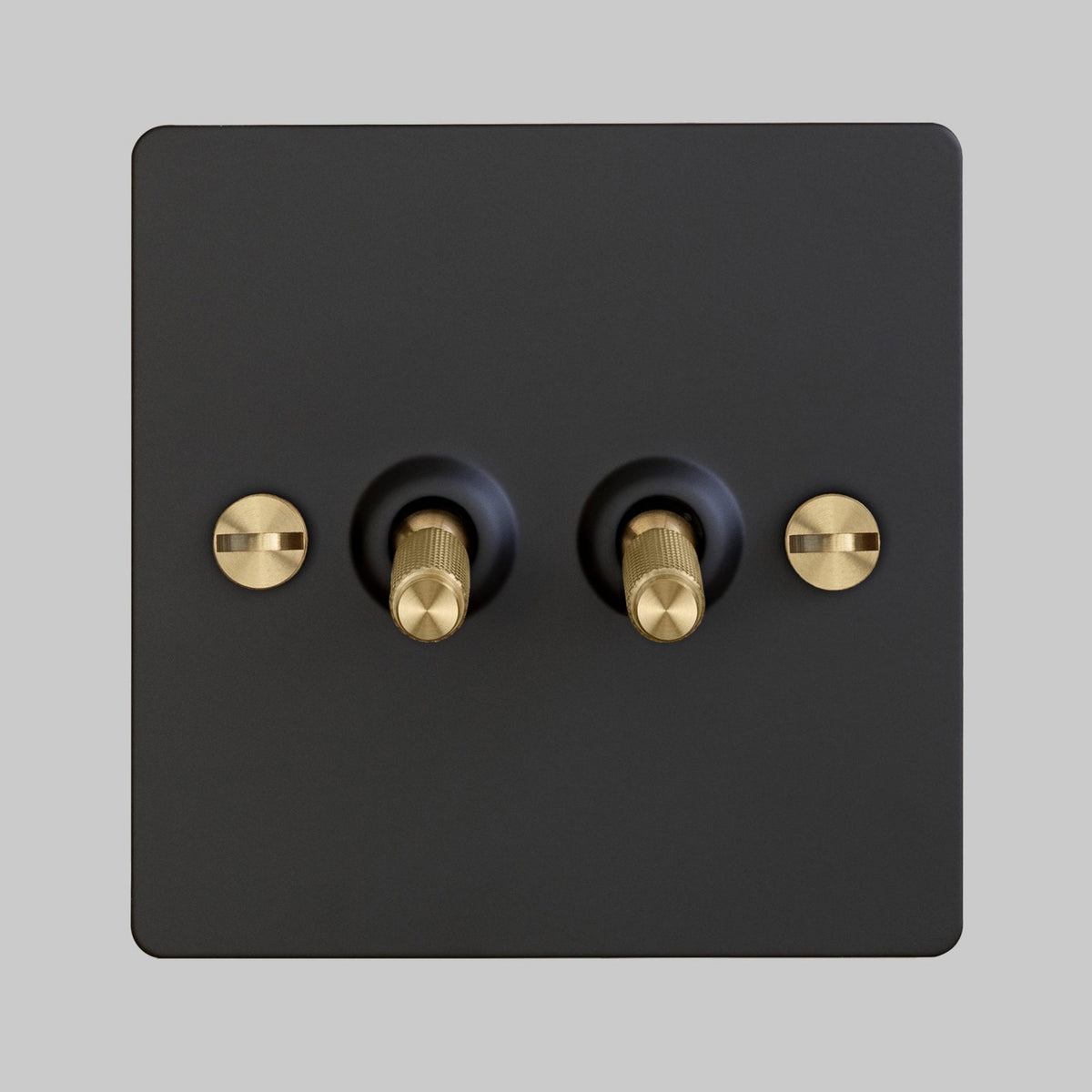 Two Gang 2-Way Light Switch in Black & Brass with Knurled Toggles
