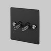 Two Gang 2-Way Light Switch in Black & Steel with Knurled Toggles