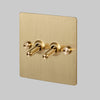 Two Gang 2-Way Light Switch in Solid Brass with Knurled Toggles