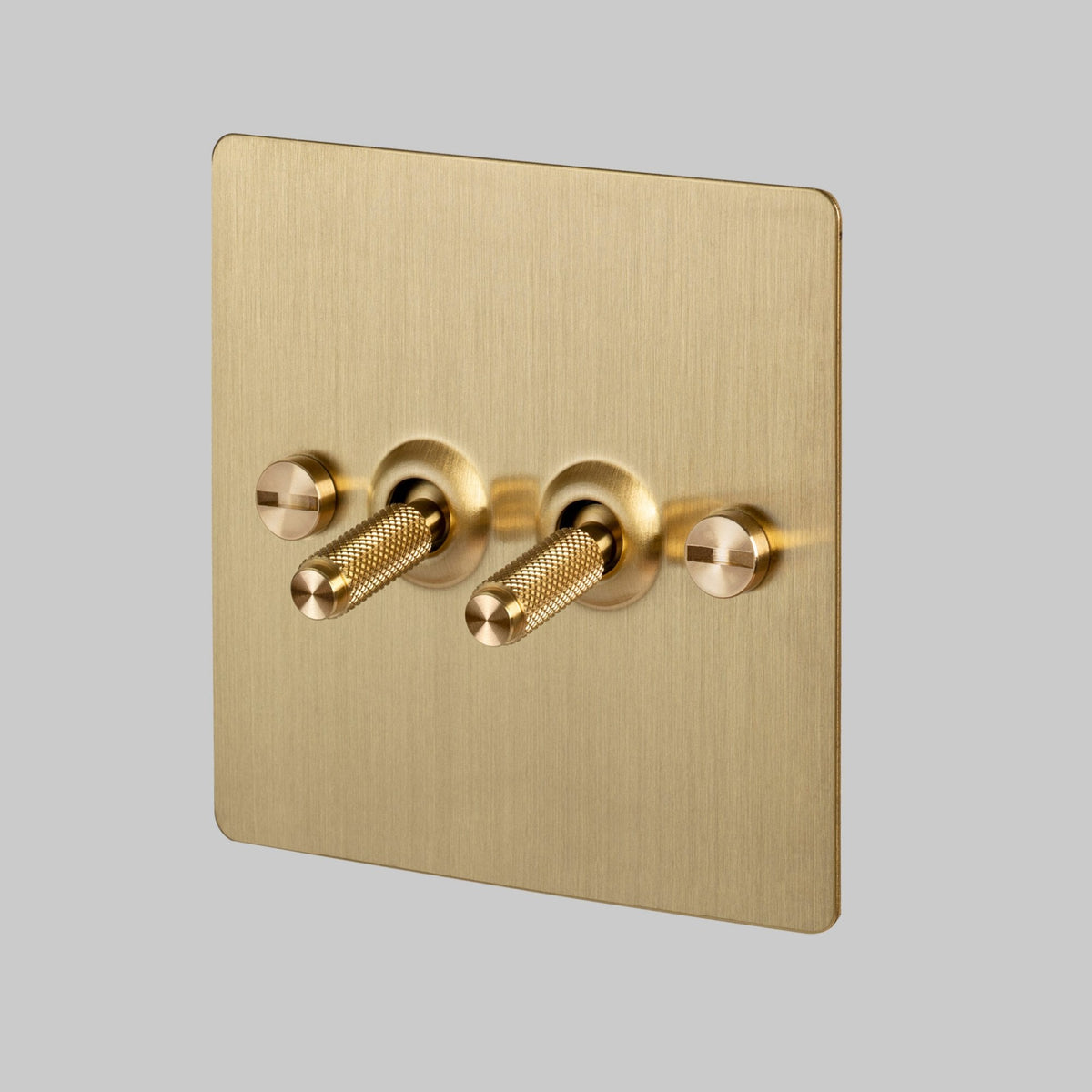 Two Gang 2-Way Light Switch in Solid Brass with Knurled Toggles