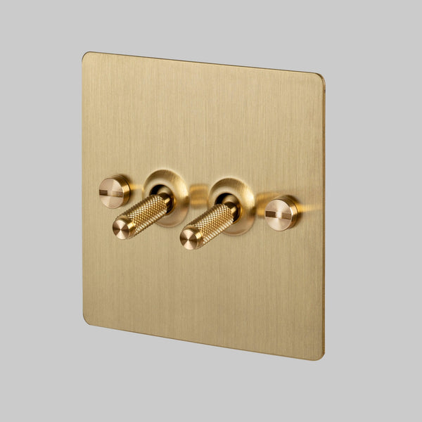 Two Gang 2-Way Light Switch in Solid Brass with Knurled Toggles