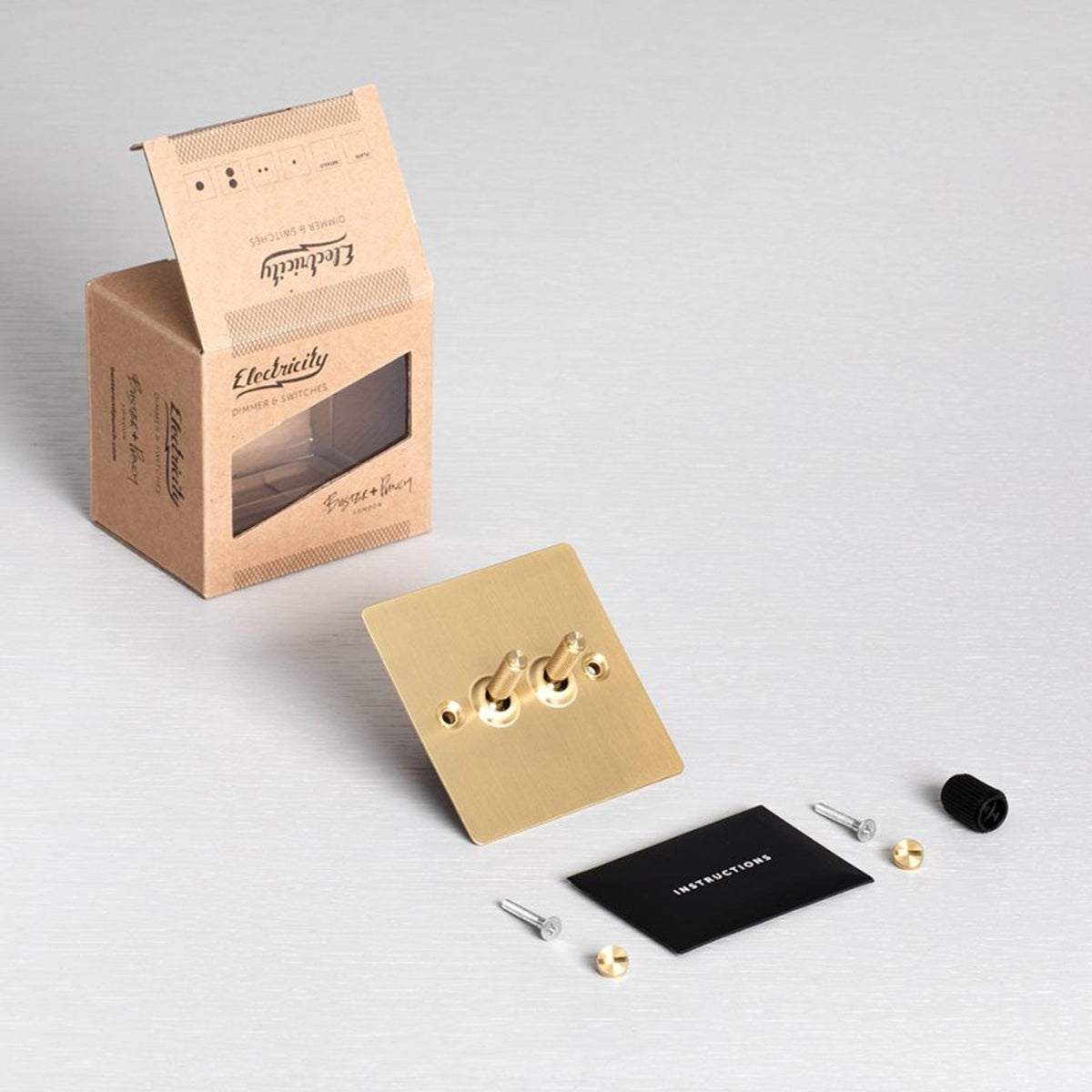 Two Gang 2-Way Light Switch in Solid Brass with Knurled Toggles