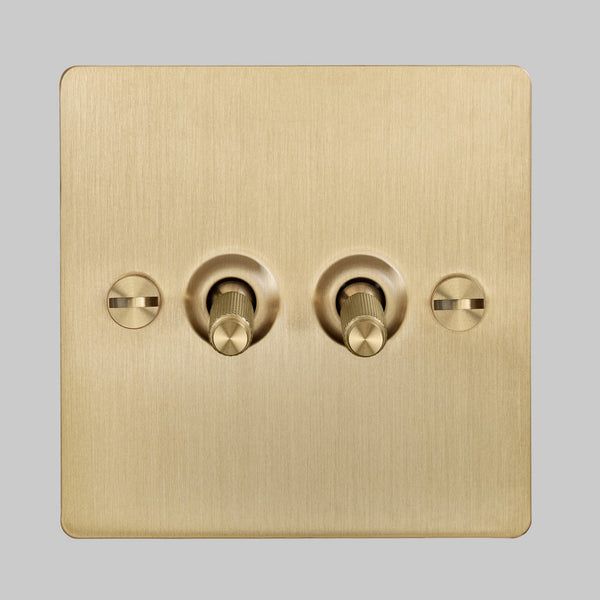Two Gang 2-Way Light Switch in Solid Brass with Knurled Toggles