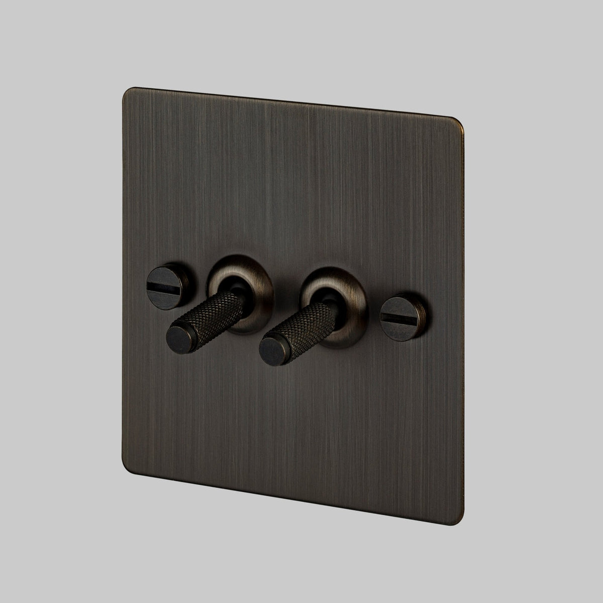 Two Gang 2-Way Light Switch in Smoked Bronze with Knurled Toggles