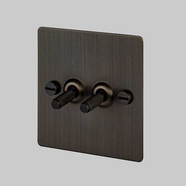 Two Gang 2-Way Light Switch in Smoked Bronze with Knurled Toggles