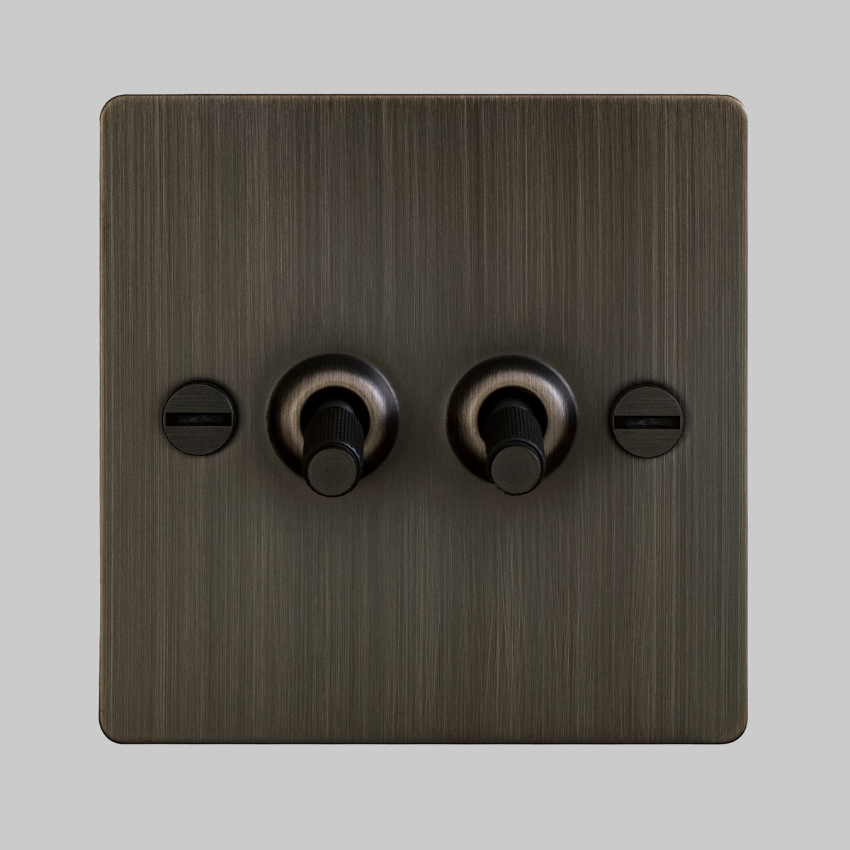Two Gang 2-Way Light Switch in Smoked Bronze with Knurled Toggles