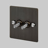 Two Gang 2-Way Light Switch in Smoked Bronze & Steel with Knurled Toggles