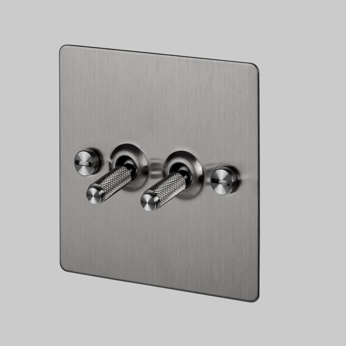 Two Gang 2-Way Light Switch in Steel with Knurled Toggles