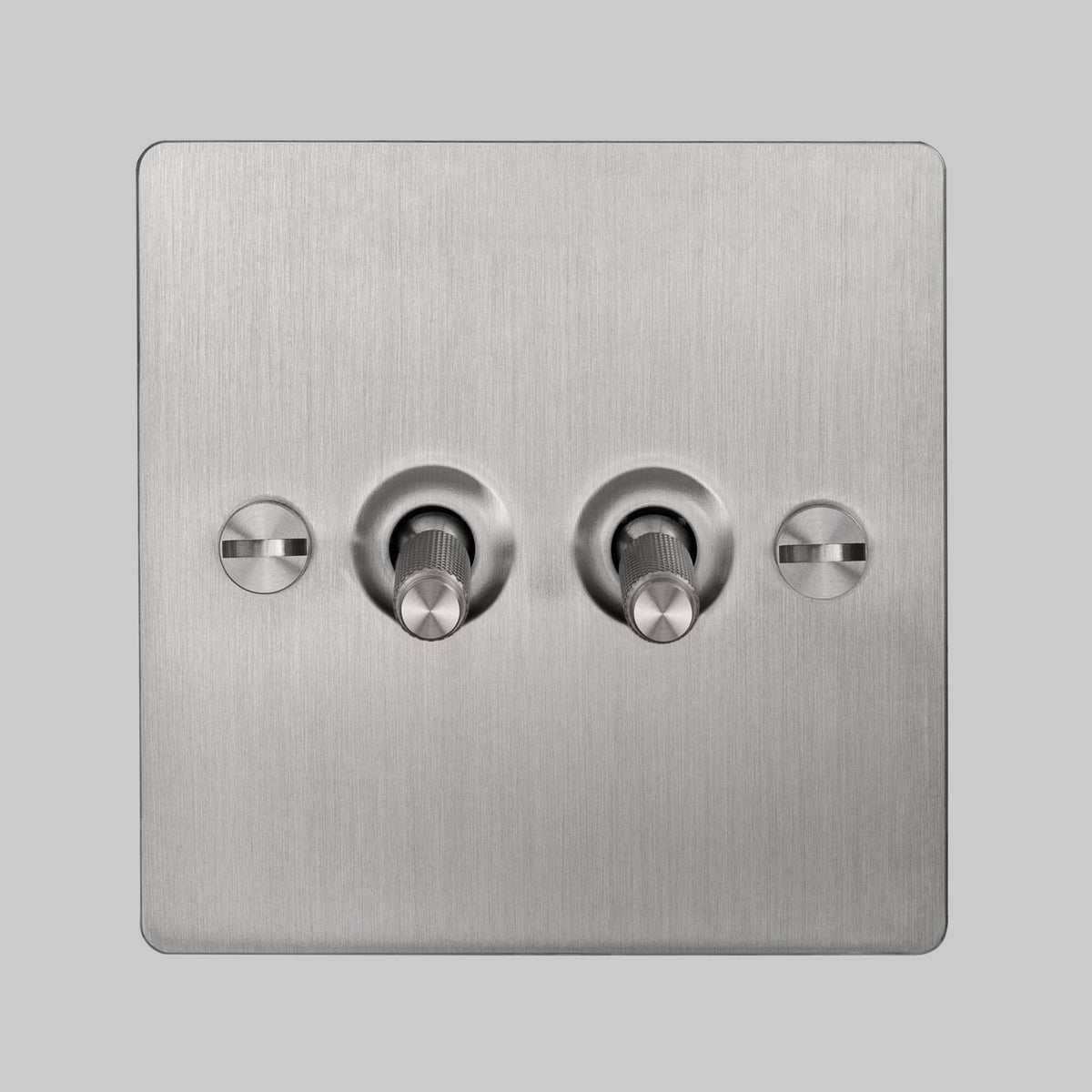 Two Gang 2-Way Light Switch in Steel with Knurled Toggles