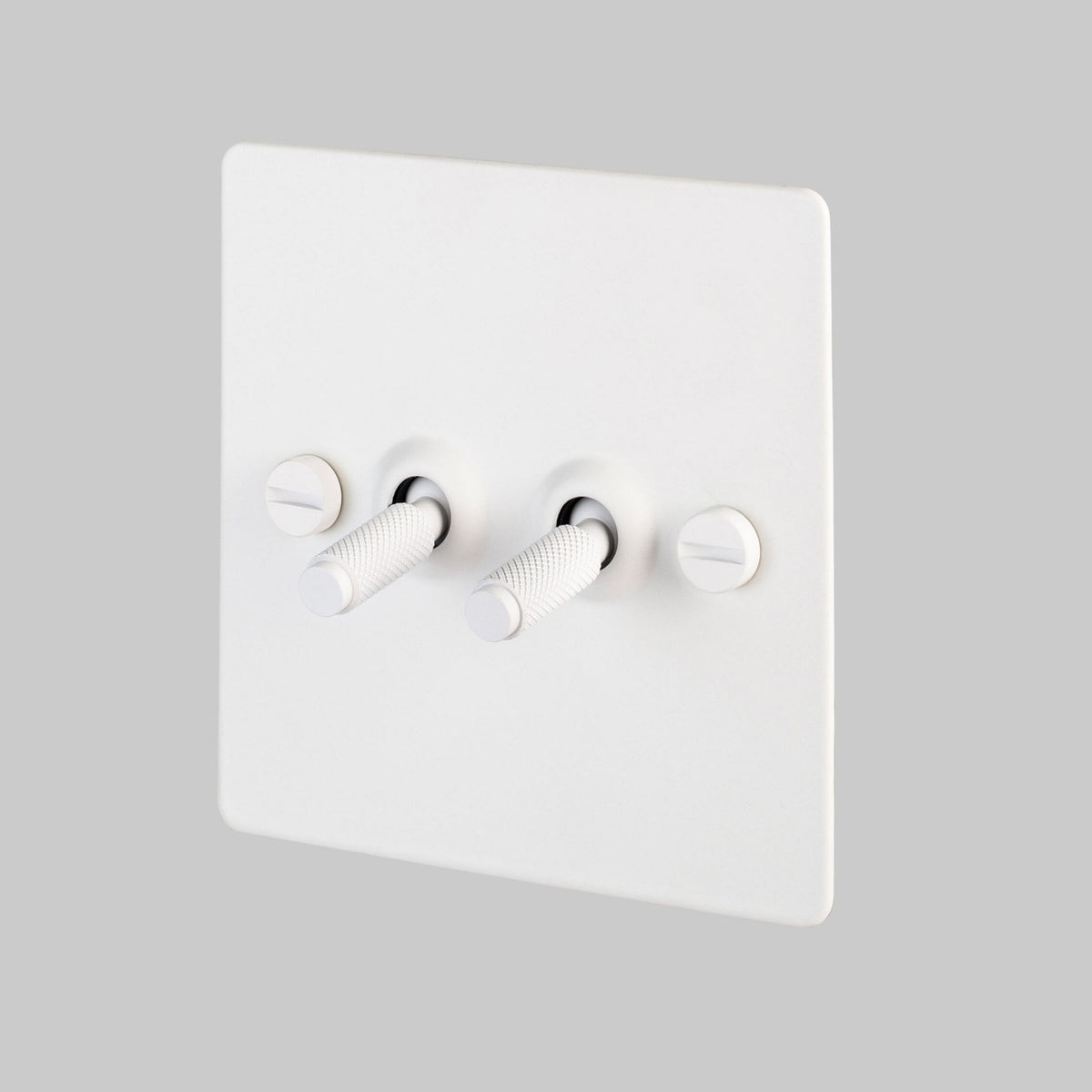 Two Gang 2-Way Light Switch in White with Knurled Toggles