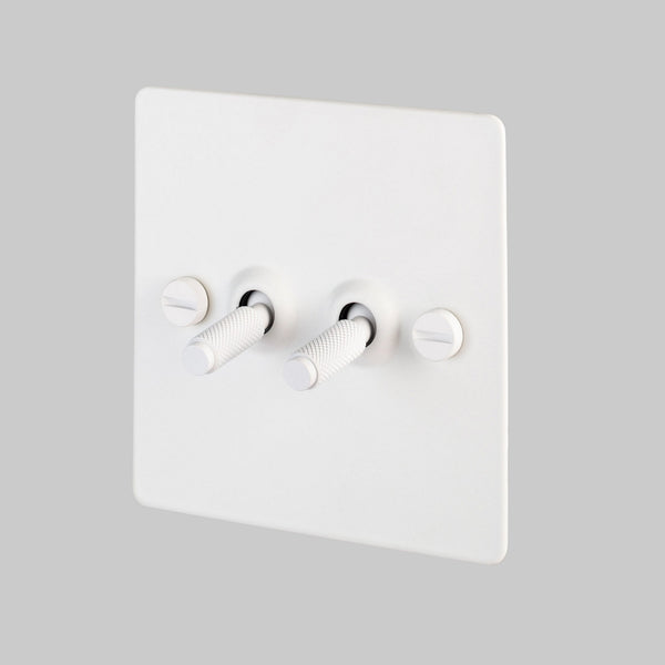 Two Gang 2-Way Light Switch in White with Knurled Toggles