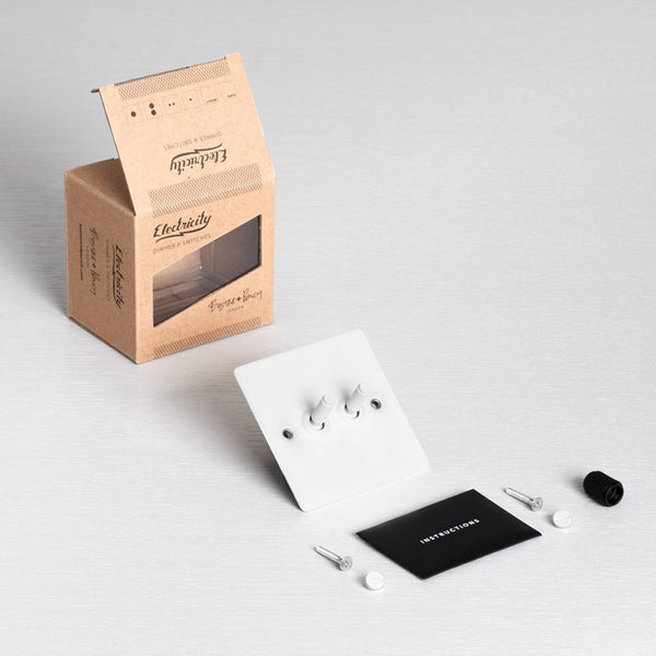 Two Gang 2-Way Light Switch in White & Steel with Knurled Toggles