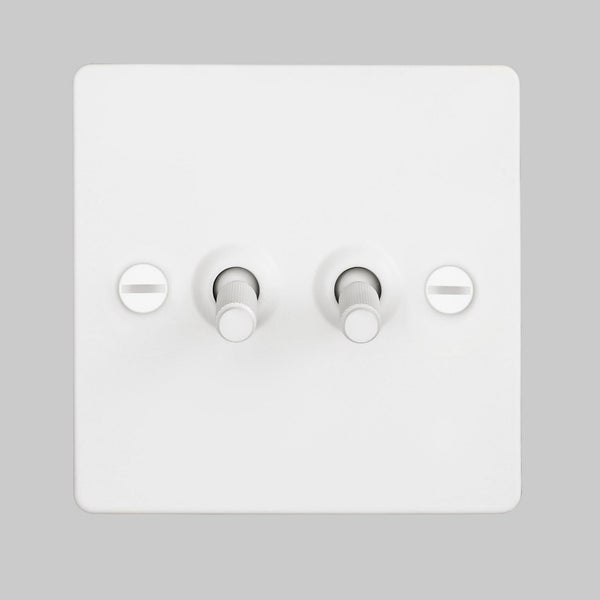 Two Gang 2-Way Light Switch in White with Knurled Toggles