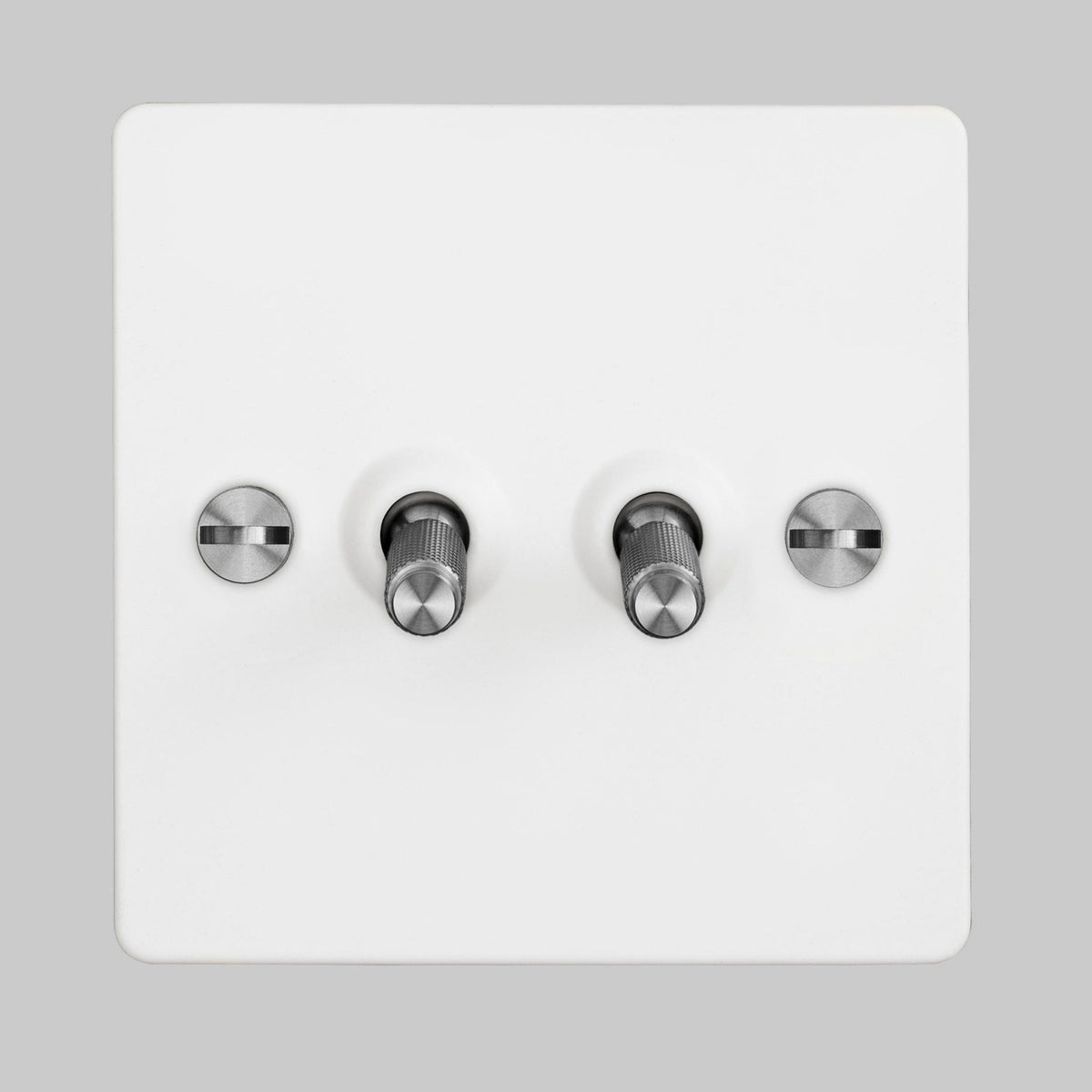 Two Gang 2-Way Light Switch in White & Steel with Knurled Toggles