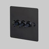 Three Gang 2-Way Light Switch in Black with Knurled Toggles
