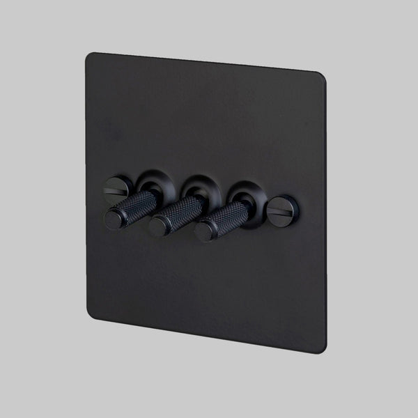 Three Gang 2-Way Light Switch in Black with Knurled Toggles