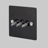 Three Gang 2-Way Light Switch in Black & Steel with Knurled Toggles