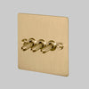 Three Gang 2-Way Light Switch in Solid Brass with Knurled Toggles