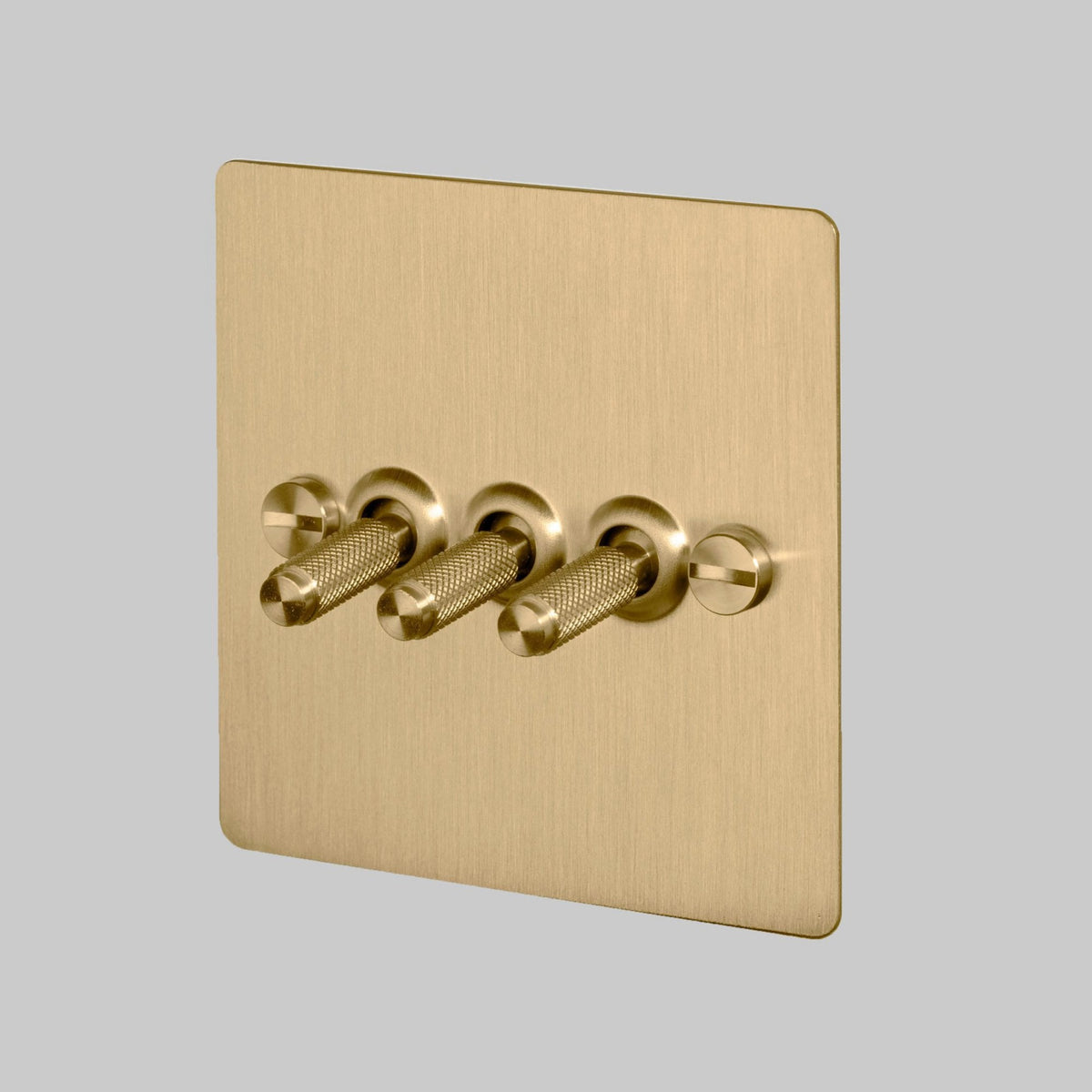 Three Gang 2-Way Light Switch in Solid Brass with Knurled Toggles