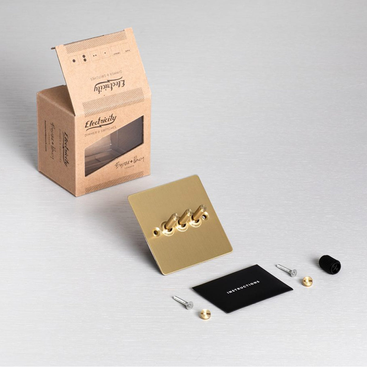 Three Gang 2-Way Light Switch in Solid Brass with Knurled Toggles