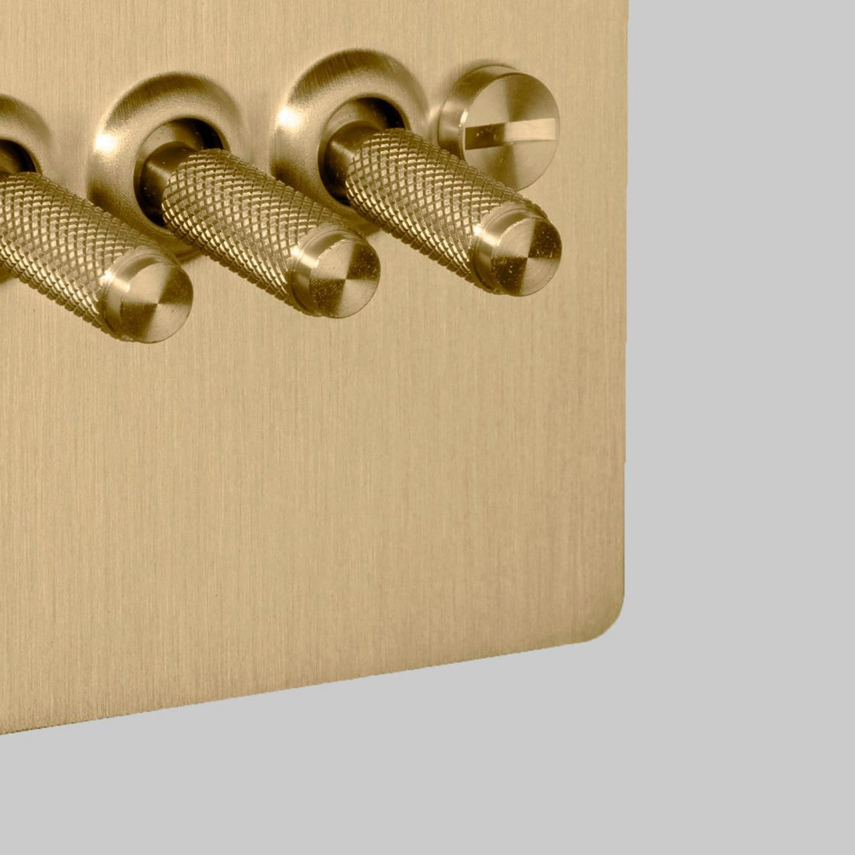 Three Gang 2-Way Light Switch in Solid Brass with Knurled Toggles