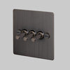 Three Gang 2-Way Light Switch in Smoked Bronze with Knurled Toggles