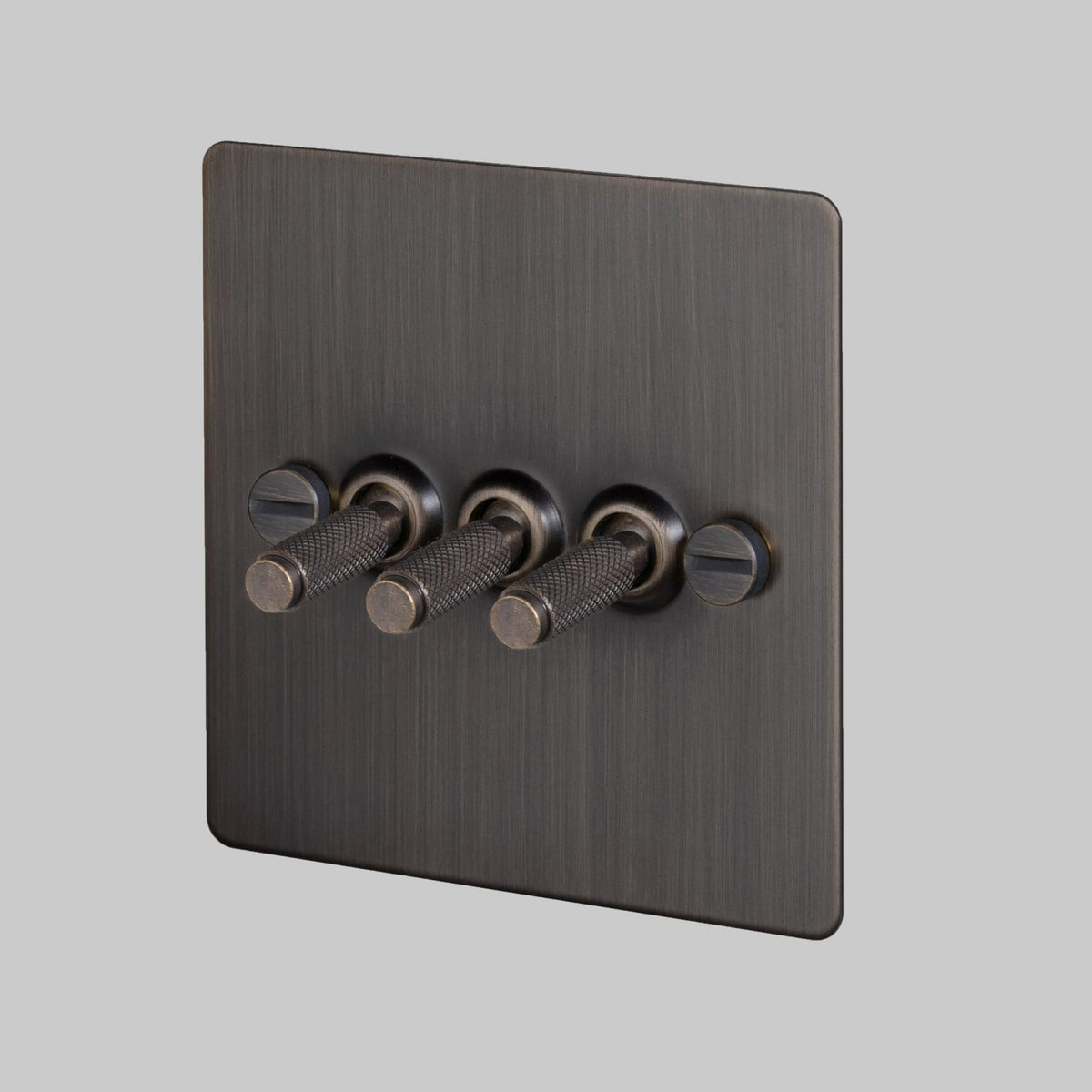 Three Gang 2-Way Light Switch in Smoked Bronze with Knurled Toggles