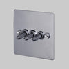 Three Gang 2-Way Light Switch in Steel with Knurled Toggles