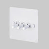Three Gang 2-Way Light Switch in White with Knurled Toggles