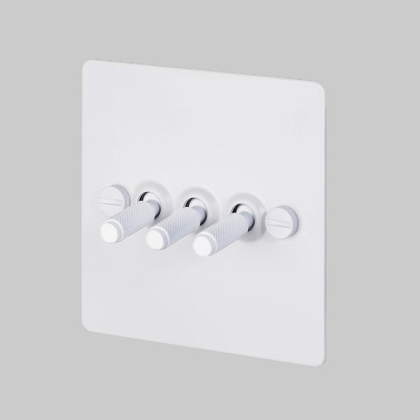 Three Gang 2-Way Light Switch in White with Knurled Toggles