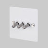 Three Gang 2-Way Light Switch in White & Steel with Knurled Toggles